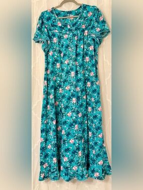 Vintage Dreams & Co Blue Floral Cotton House Dress | Petite 14/16